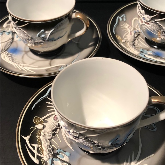 4 VINTAGE DRAGON JAPANESE DEMITASSE SET - Picture 4 of 15